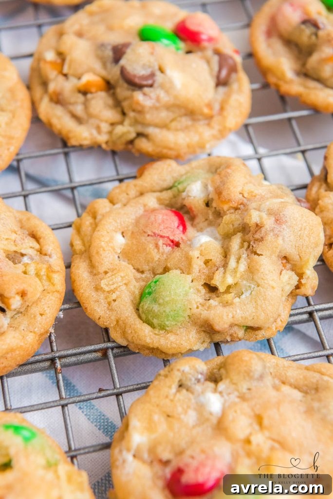 Kitchen Sink Christmas Cookies are sweet-and-salty, chewy-and-gooey cookies with M&M's, chocolate chips, pretzels, marshmallows, potato chips... everything but the kitchen sink!
