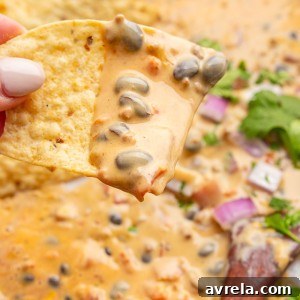 Loaded Queso Dip, a savory blend of beef, beans, and cheese, perfect for any party or game day!