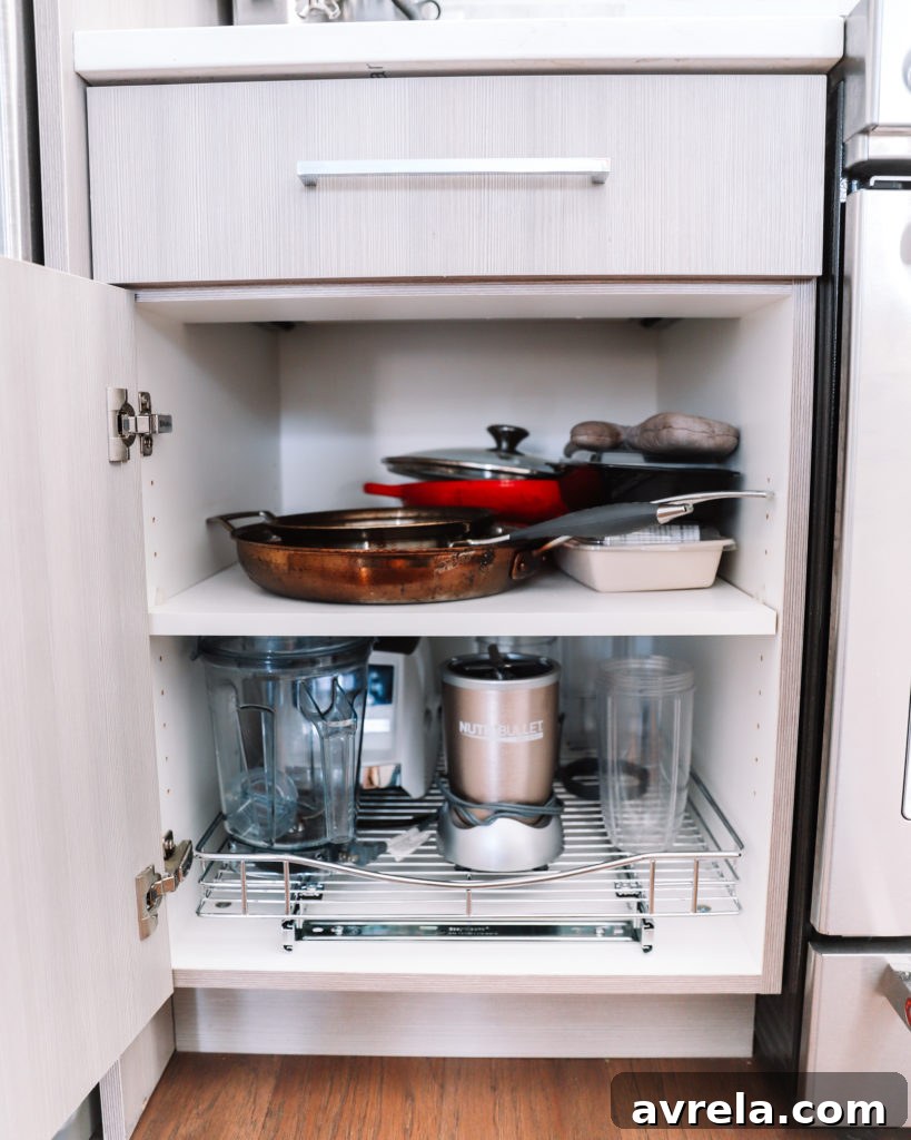 Kitchen Mastery The Art of Effortless Organization 19 Cabinet with smoothie boosters and oils