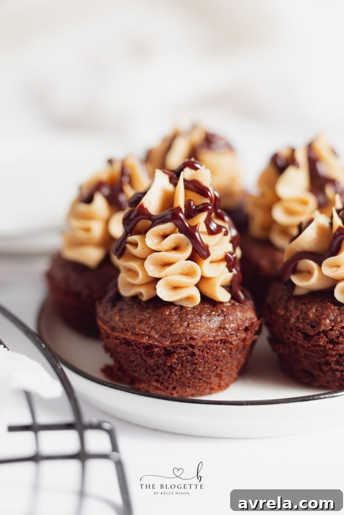 Close-up of Buckeye Brownies showing layers of chocolate and peanut butter