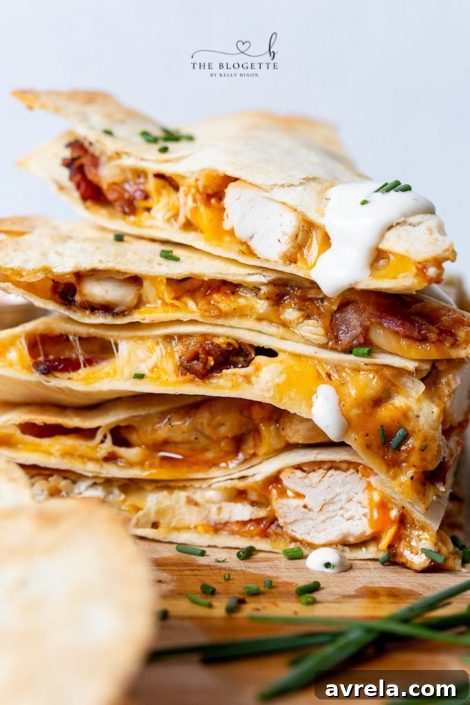Buffalo Chicken Bacon Quesadillas Recipe - Melted cheese and crispy bacon with chicken