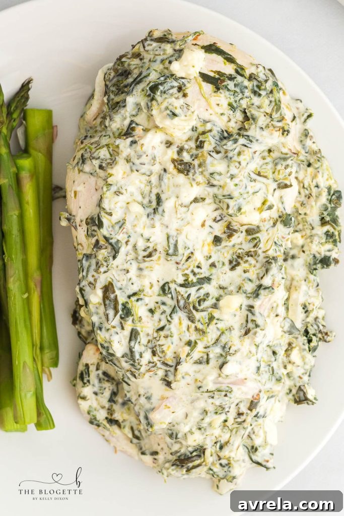 Creamy Spinach Chicken Bake 2 Spinach Dip Chicken Bake - Creamy spinach cheese sauce over juicy chicken breasts