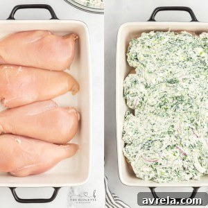 Spinach Dip Chicken Bake - creamy, cheesy, baked chicken dinner