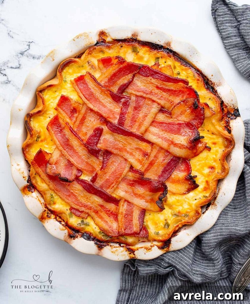 Maple Glazed Bacon Breakfast Bake 12 A whole Maple Bacon Breakfast Pie, freshly baked and ready to be sliced, perfect for a holiday meal.
