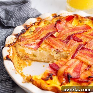 Maple Glazed Bacon Breakfast Bake 14 Maple Bacon Breakfast Pie with all favorite ingredients - eggs, bacon, cheese, and potatoes, baked in a pie crust!
