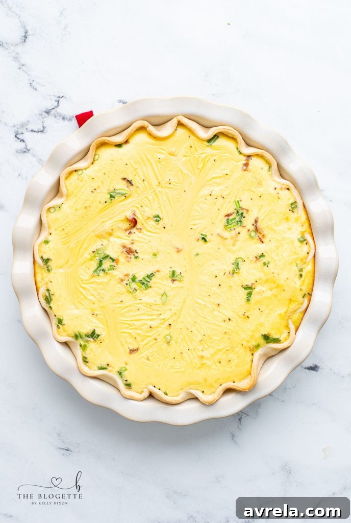 Maple Glazed Bacon Breakfast Bake 8 Partially baked breakfast pie with eggs and potatoes, firm enough for bacon topping.