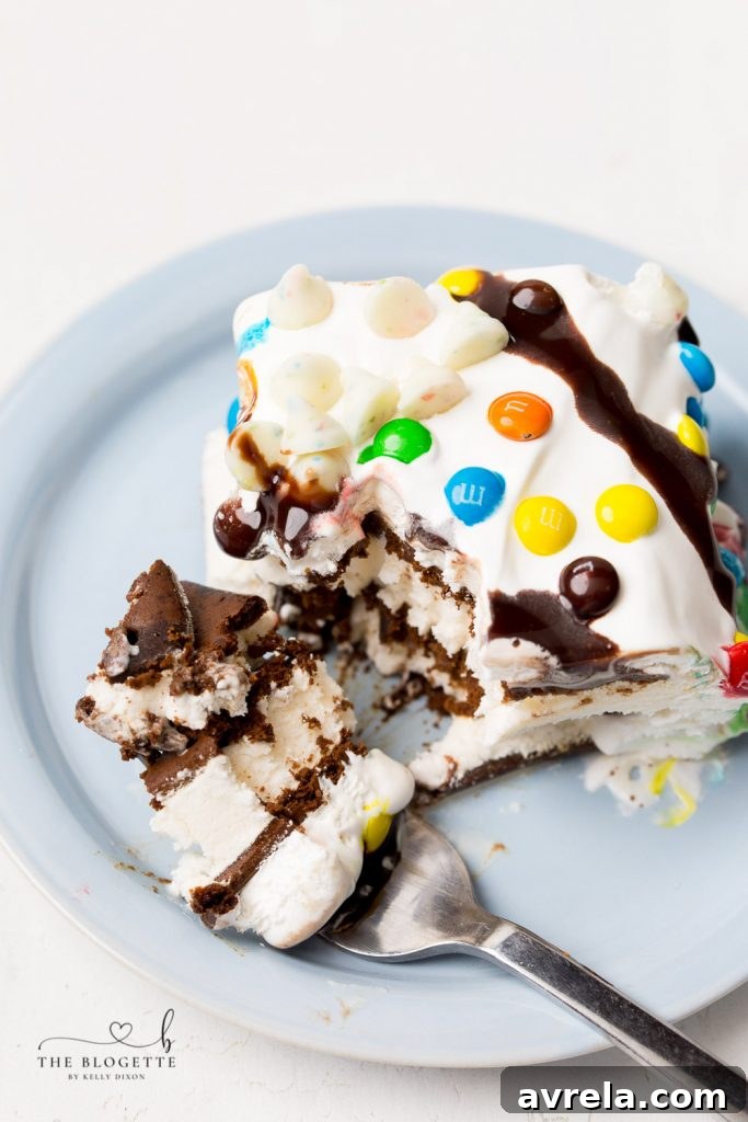 No-Bake Ice Cream Sandwich Stack 8 Easy and quick Ice Cream Cake Recipe slice on a plate