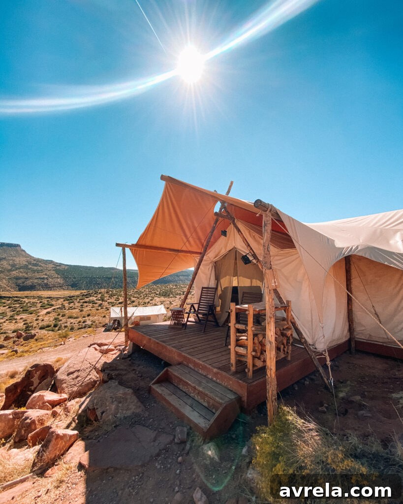 Glamping tent exterior at Under Canvas Zion