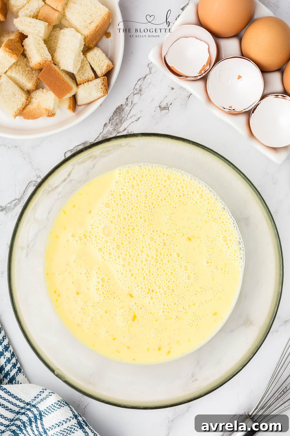 Egg mixture in a glass bowl.
