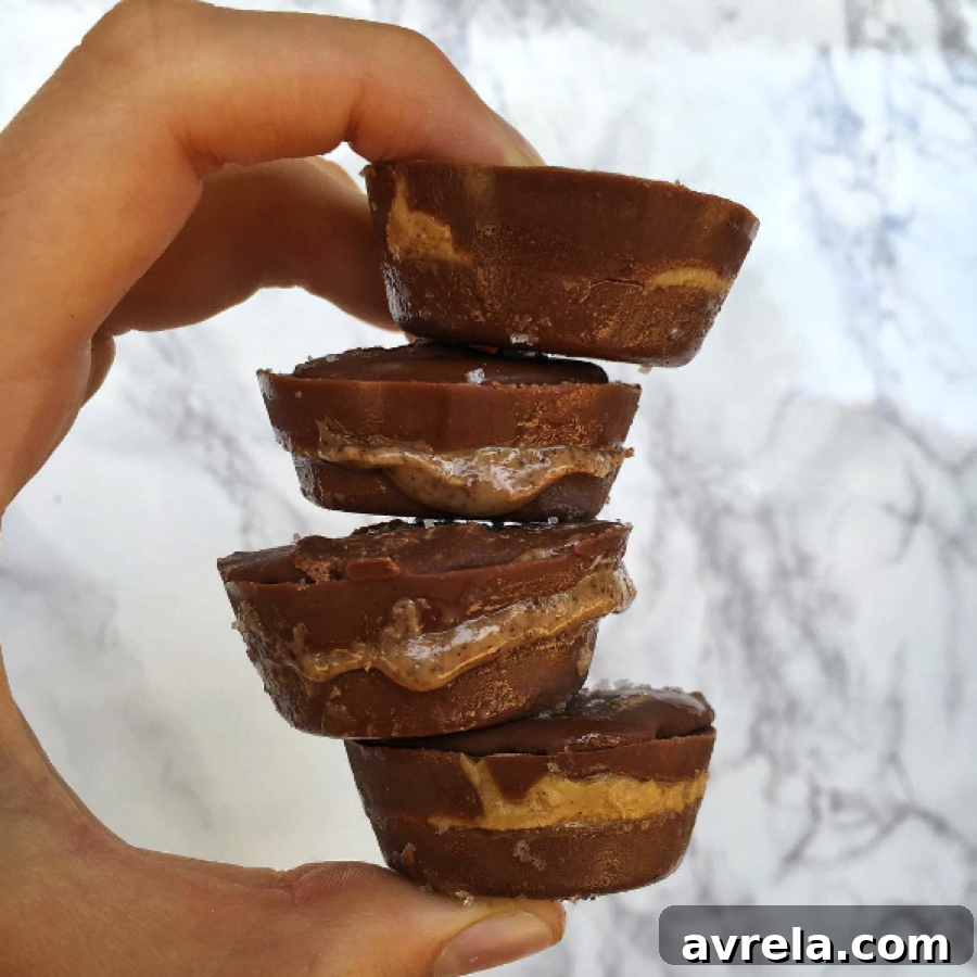 Delicious 3-Ingredient Salted Almond Butter Cups stacked