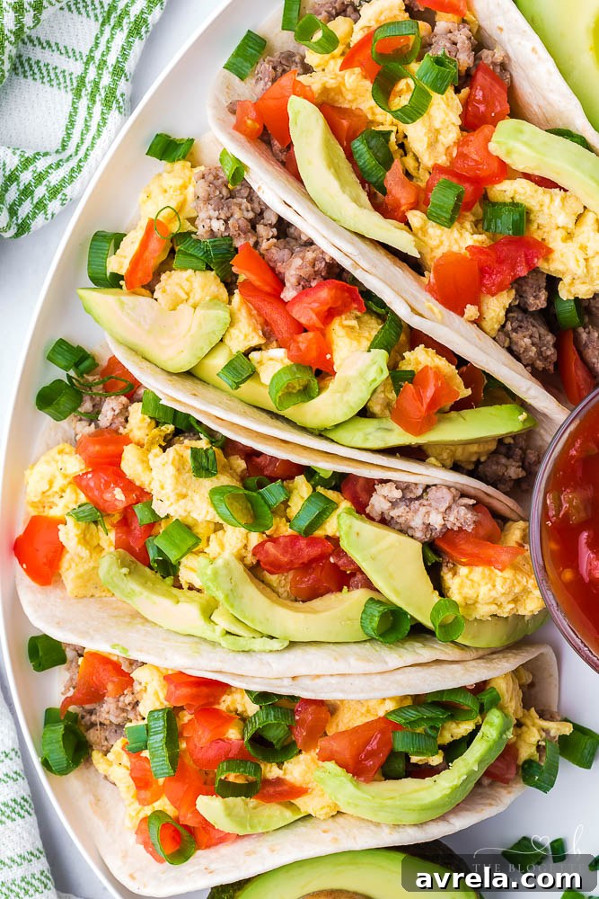 Morning Fiesta Tacos 11 A delicious breakfast taco with eggs, bacon, and fresh cilantro, perfectly ready to eat.