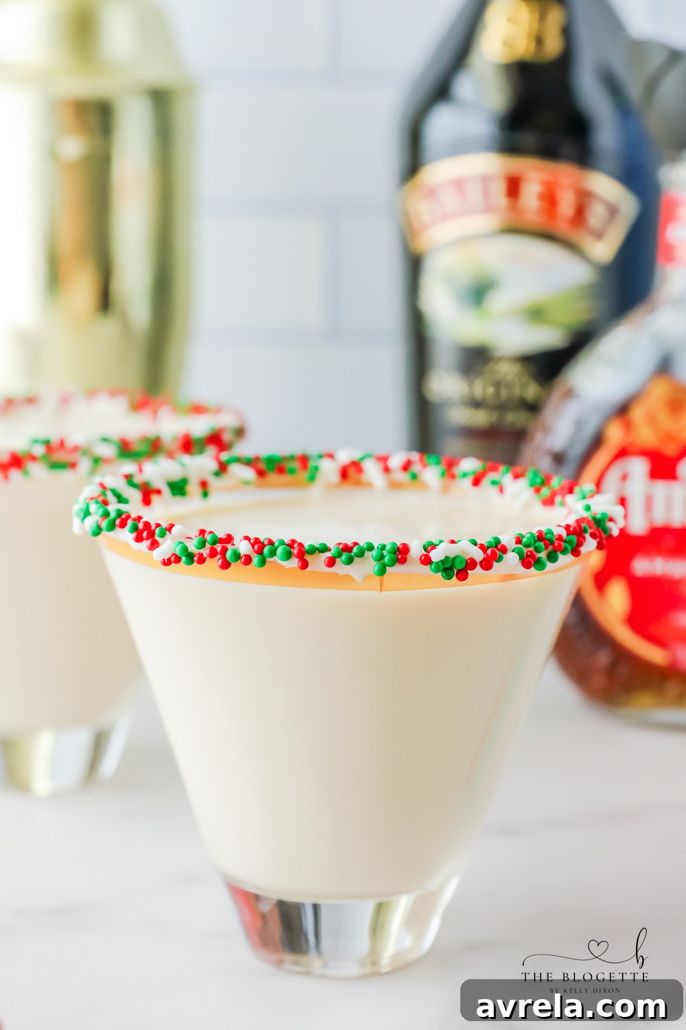 Frosted Sugar Dream 3 Sugar Cookie martini for the holidays, a festive and sweet drink recipe.