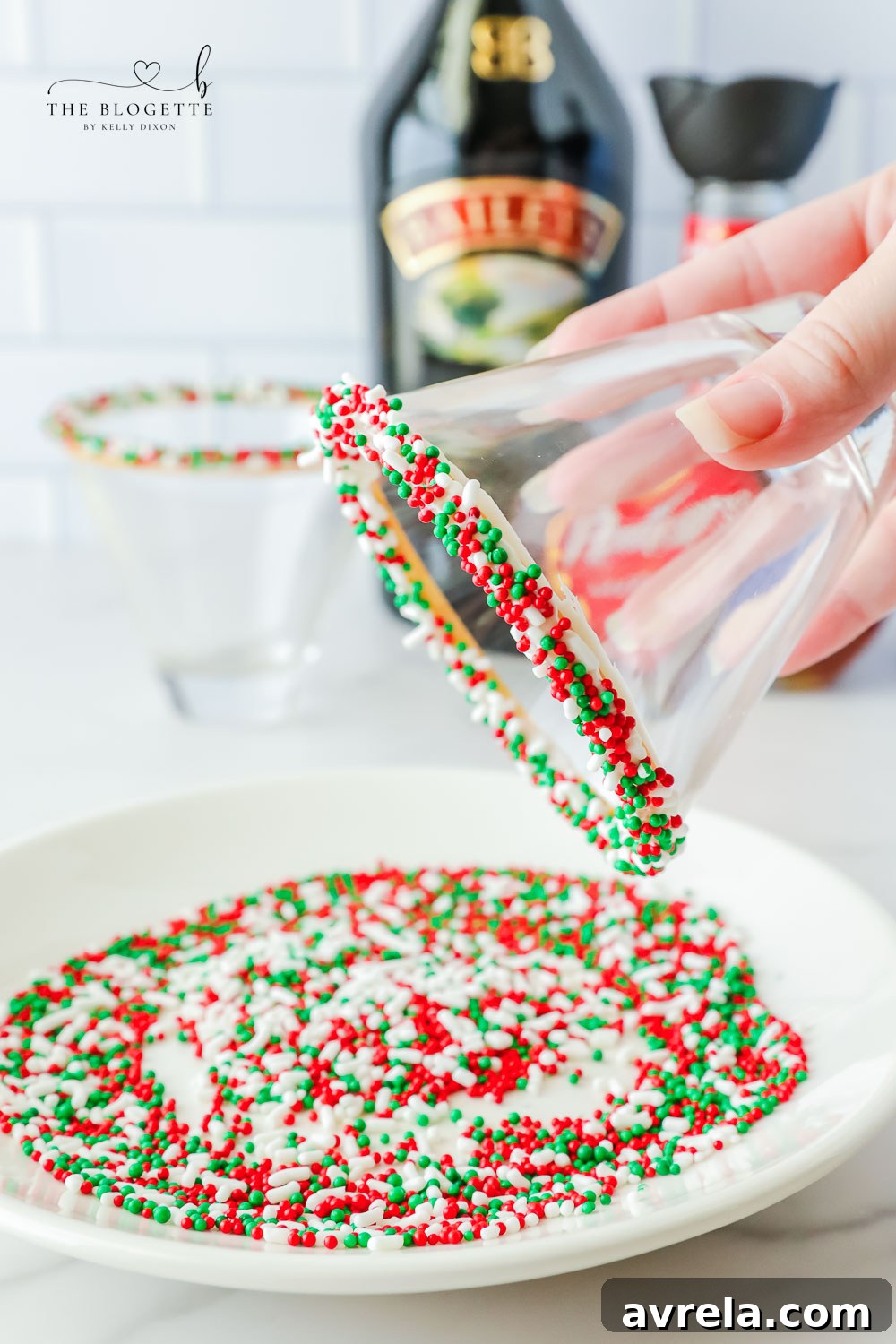 Frosted Sugar Dream 7 Dipping the frosted glass rim into holiday sprinkles