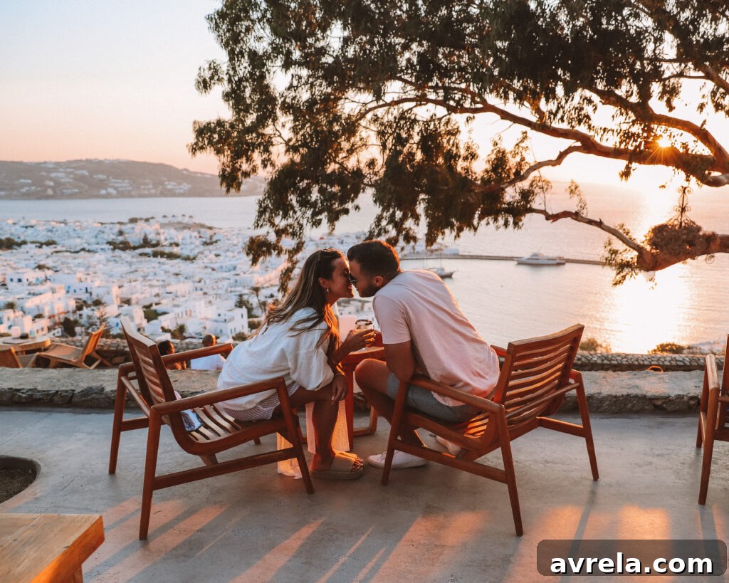 Mykonos Sunset Bar with panoramic views of the city.