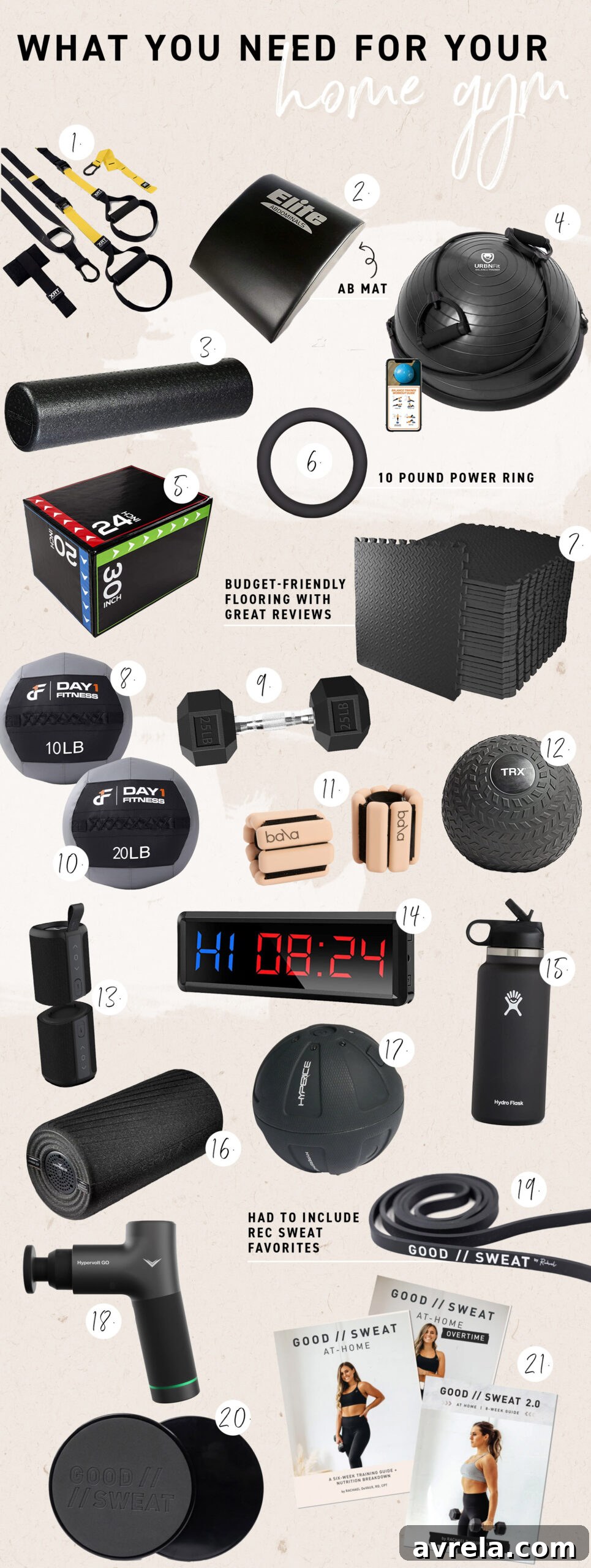 Well-equipped home gym space with various fitness equipment and durable rubber flooring, ready for an intense workout session.