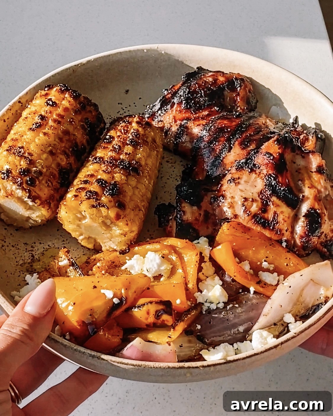 Grilled Teriyaki Chicken Thighs, Spicy Garlic Corn & Veggies