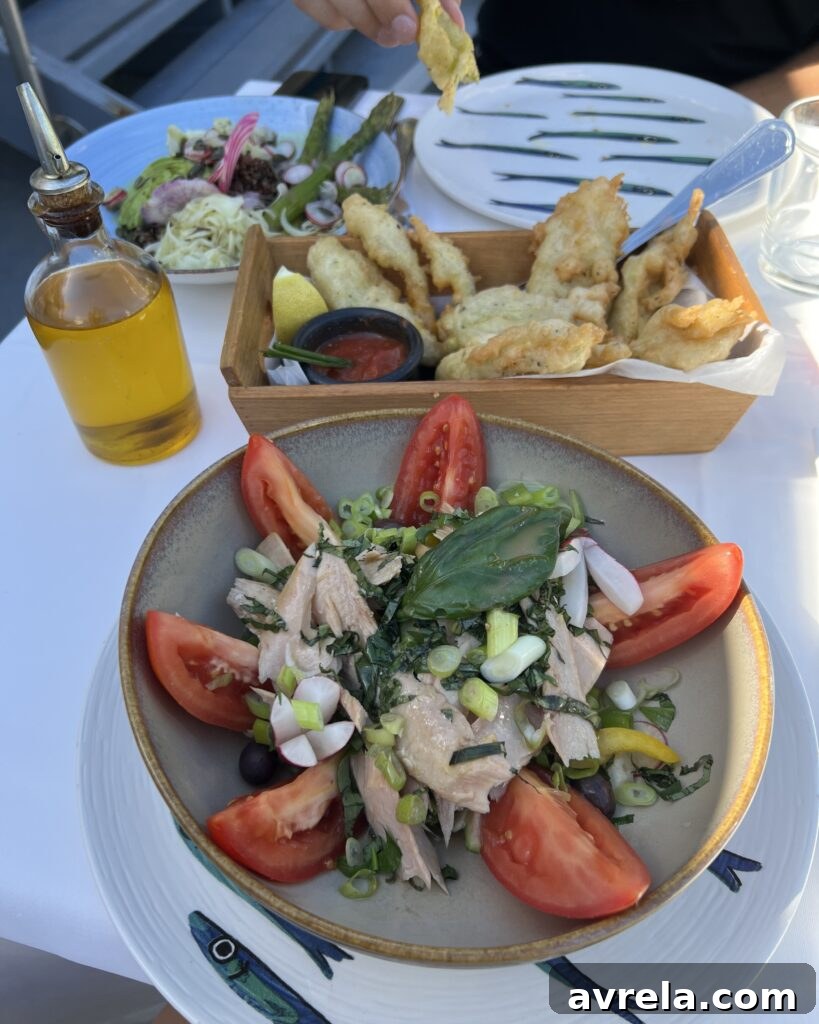 A close-up of a delicious-looking meal served at a restaurant, with vibrant colors and fresh ingredients.