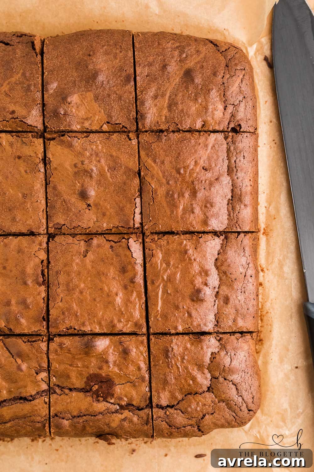 Homemade chocolate brownies cut into perfect squares.