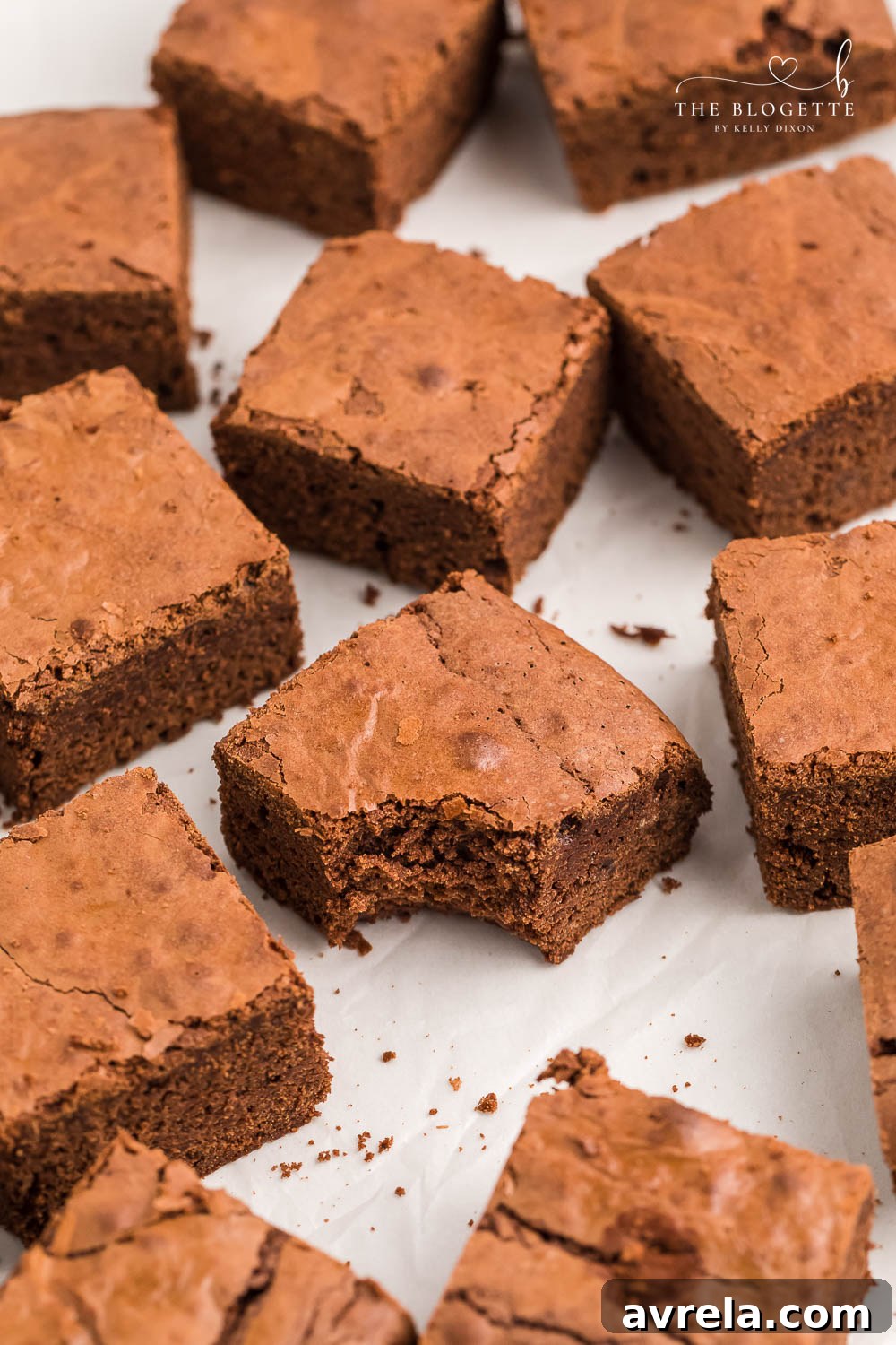 Delicious homemade fudgy brownies, showcasing their rich texture.