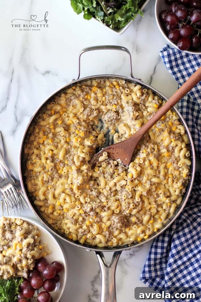 Creamy Skillet Beef and Macaroni 2 This Homemade Hamburger Helper is packed with the flavor we all know and love! Pasta and ground beef covered in a creamy, cheesy sauce.