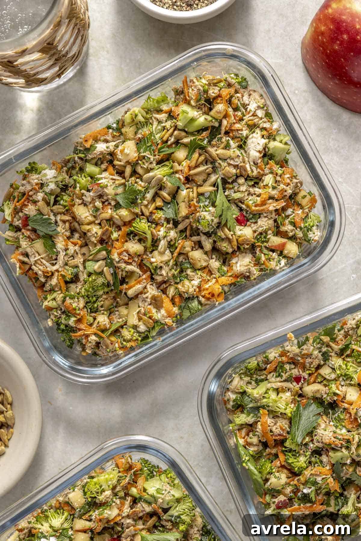 Chicken Broccoli Power Salad 2 Finished Chicken and Broccoli Meal Prep Salad in a bowl, ready to serve.