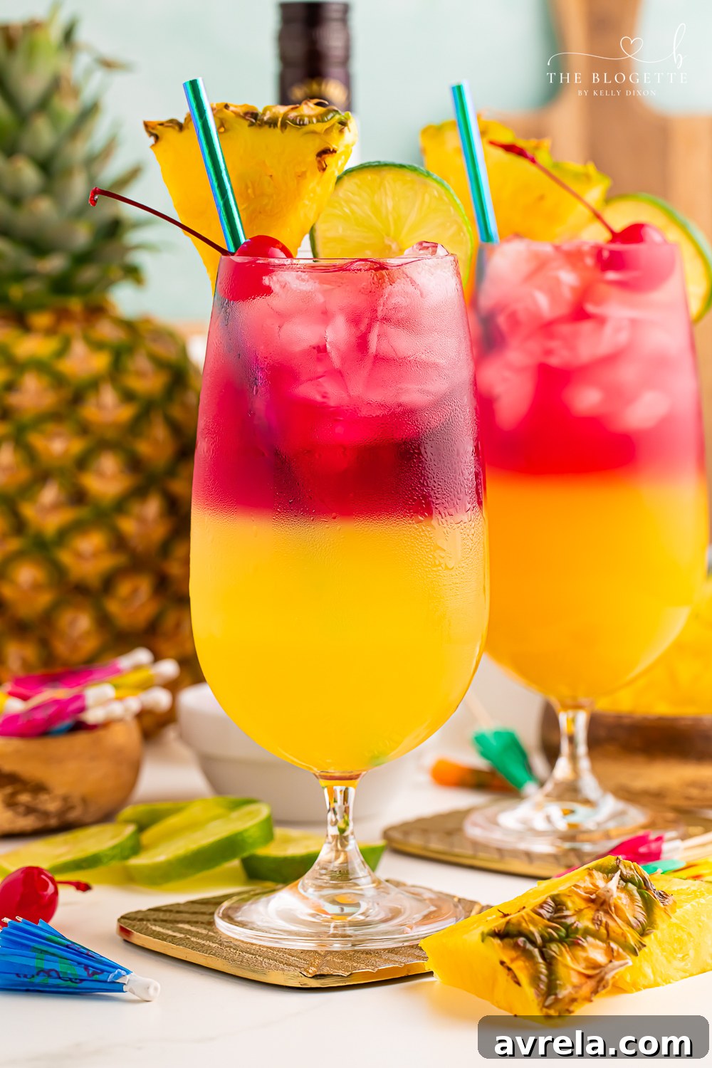 Island Berry Bliss 9 Make a beautiful Malibu Bay Breeze cocktail by layering pineapple juice, Malibu rum, and cranberry juice! Perfect all spring and summer long!