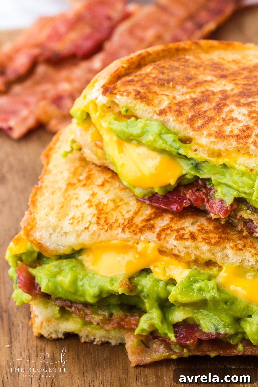 Serving a freshly grilled Bacon Guacamole Grilled Cheese Sandwich, ready to be enjoyed.