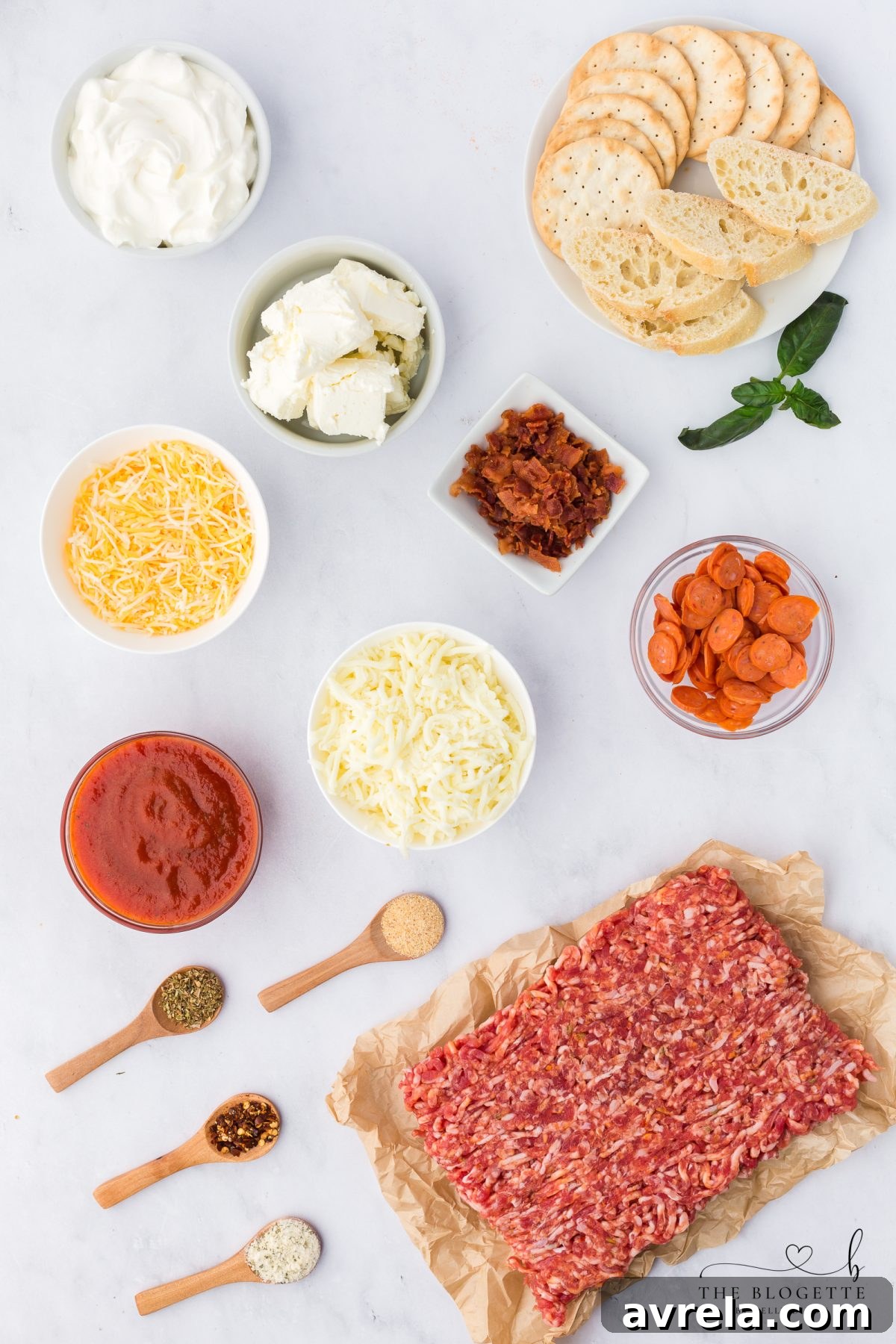 Ingredients for making homemade Pizza Dip