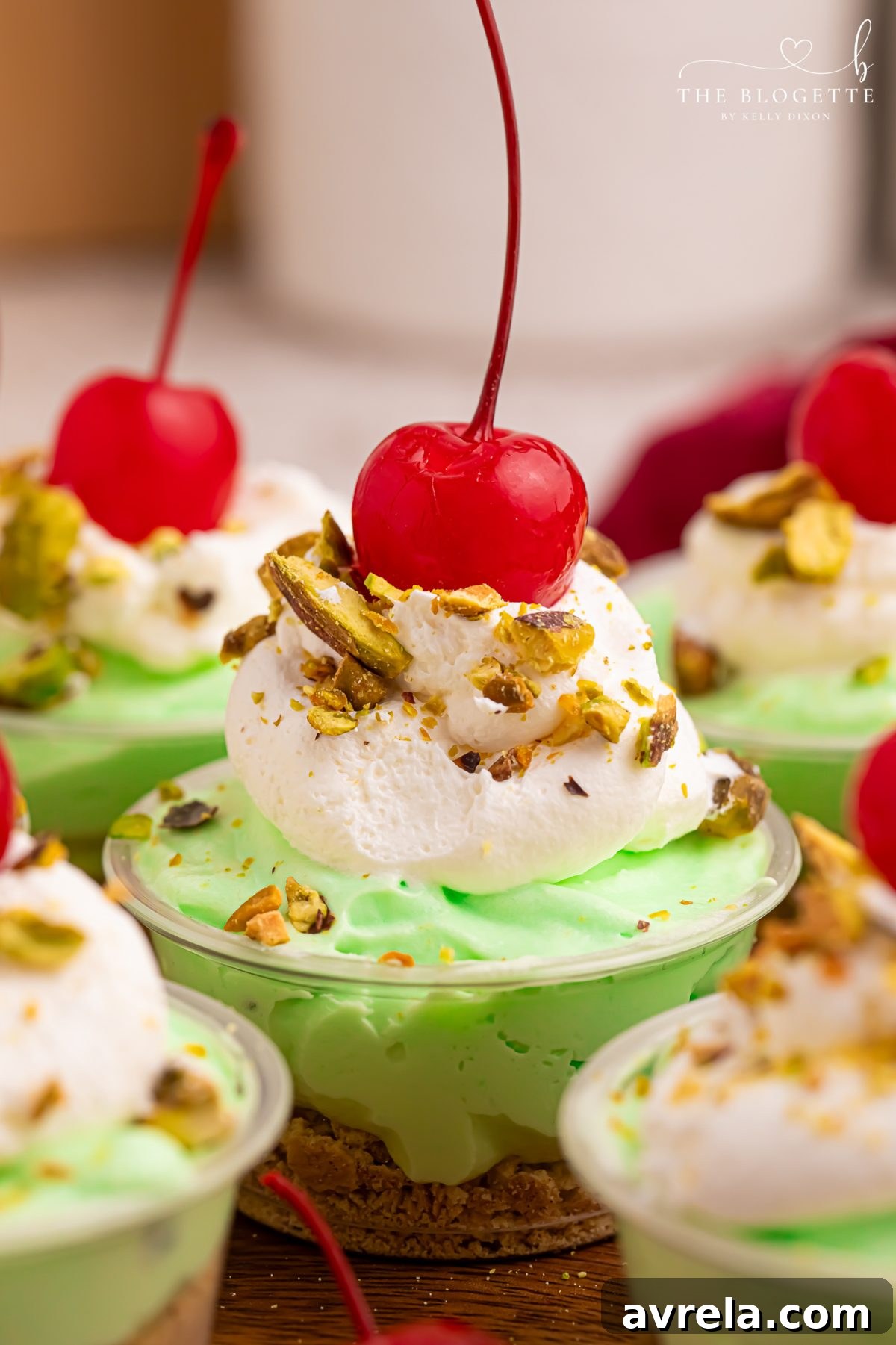 Velvety Pistachio Pudding Shots 9 These creamy Pistachio Pudding Shots are the cutest party dessert! Made with pistachio pudding mix, RumChata, Cool Whip, and graham cracker topping. Perfect for holiday parties, girls’ night, St. Patrick’s Day treats, and easy no-bake desserts. Save this RumChata pudding shot recipe!