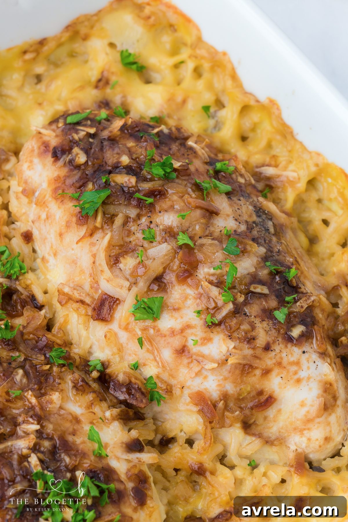 Forgotten Chicken Casserole is an easy chicken and rice bake made with cream soups and onion soup mix. A dump-and-bake dinner that’s comforting, family-friendly, and hands-off.