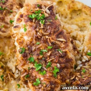 Forgotten Chicken Casserole is an easy chicken and rice bake made with cream soups and onion soup mix. A dump-and-bake dinner that’s comforting, family-friendly, and hands-off.