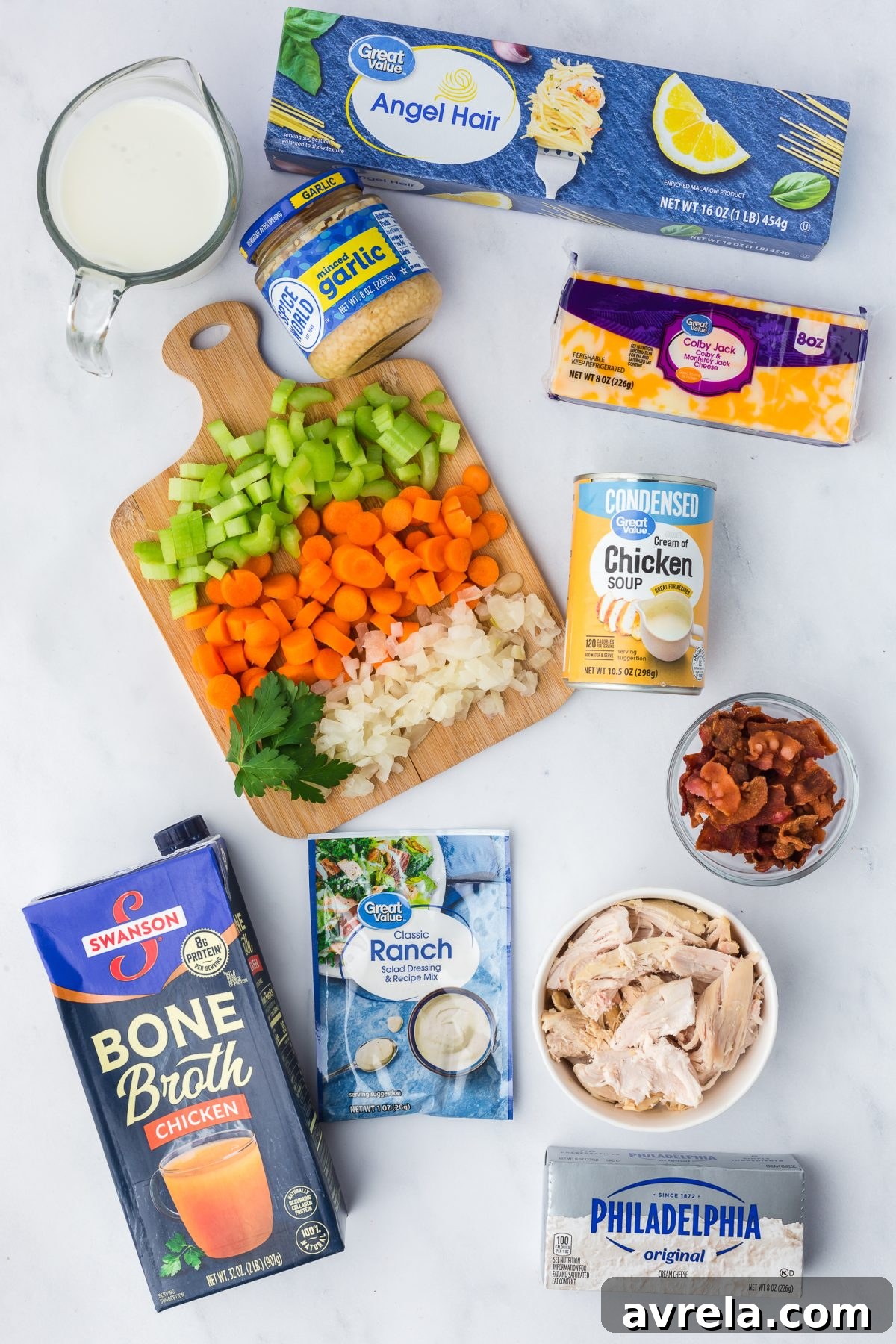 Ingredients for Crack Chicken Soup laid out on a table