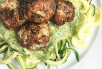 Zoodles with Organic Turkey Meatballs and Cilantro-Avocado Sauce