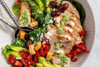 Greek Chicken Salad with Feta Pesto Dressing