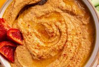 Roasted Red Pepper Hummus Recipe with Garlic and Olive Oil