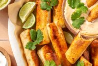 Crispy Beef and Refried Bean Taquitos with Avocado Salsa
