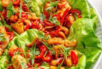 Sichuan Chicken Lettuce Wraps with Spicy Ginger-Sesame Sauce