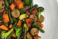 Chicken Sausage with Roasted Veggies and Sweet Potato Bowl