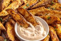 Crispy Homemade Jo-Jos (Potato Wedges) with Tangy Fry Sauce