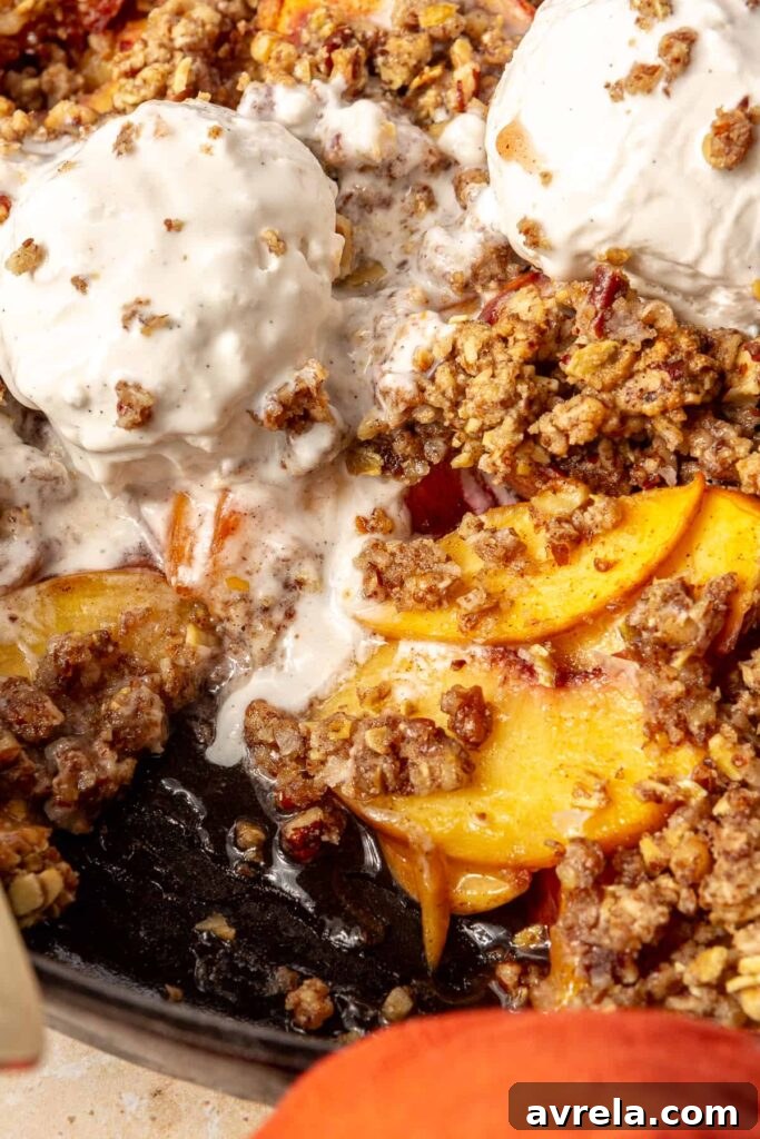 Serving of cobbler with ice cream