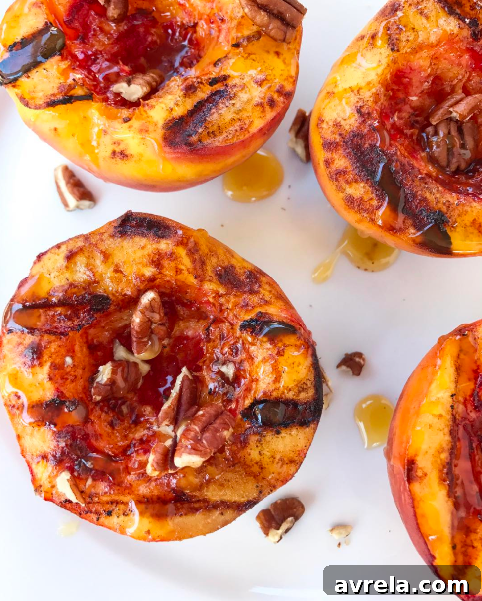 Grilled peaches on a plate