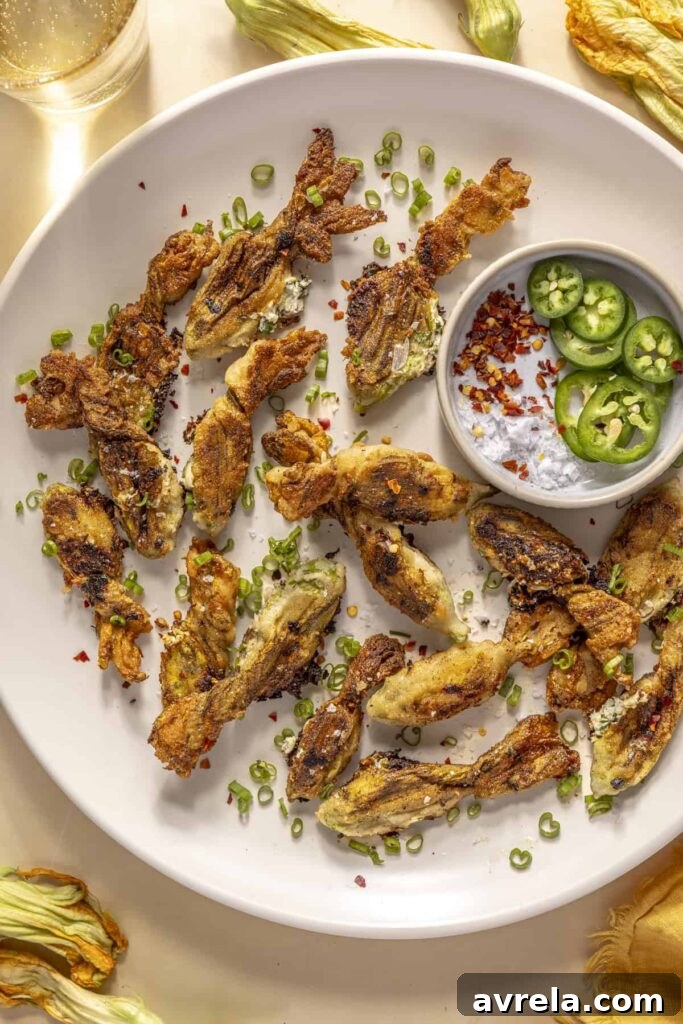 Finished healthy fried zucchini blossoms