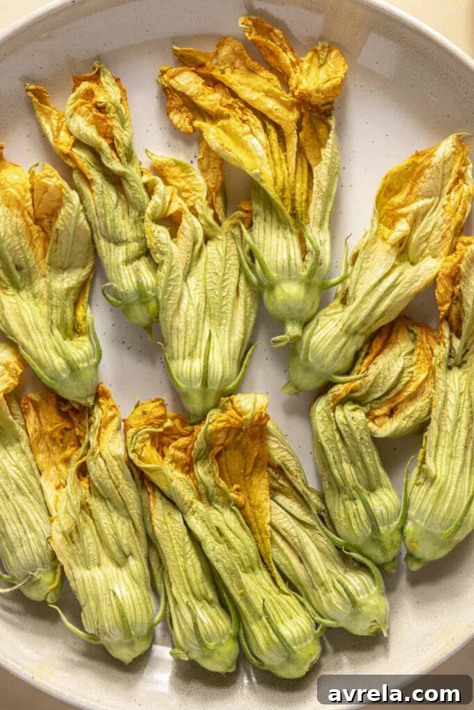 Close up of stuffed fried zucchini blossoms