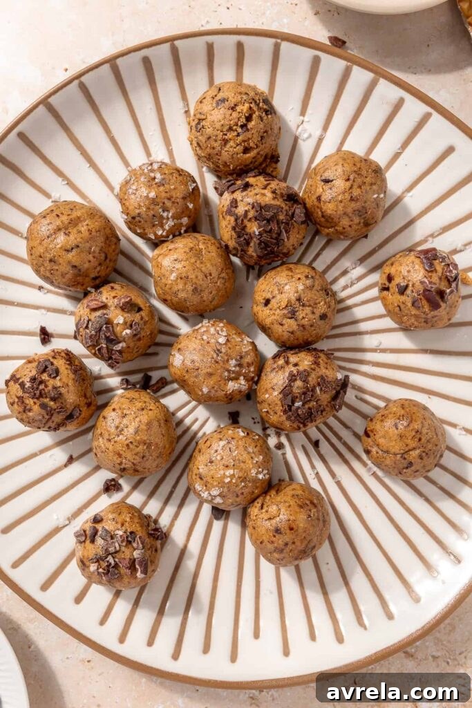 No bake peanut butter chocolate chip protein balls ready to serve