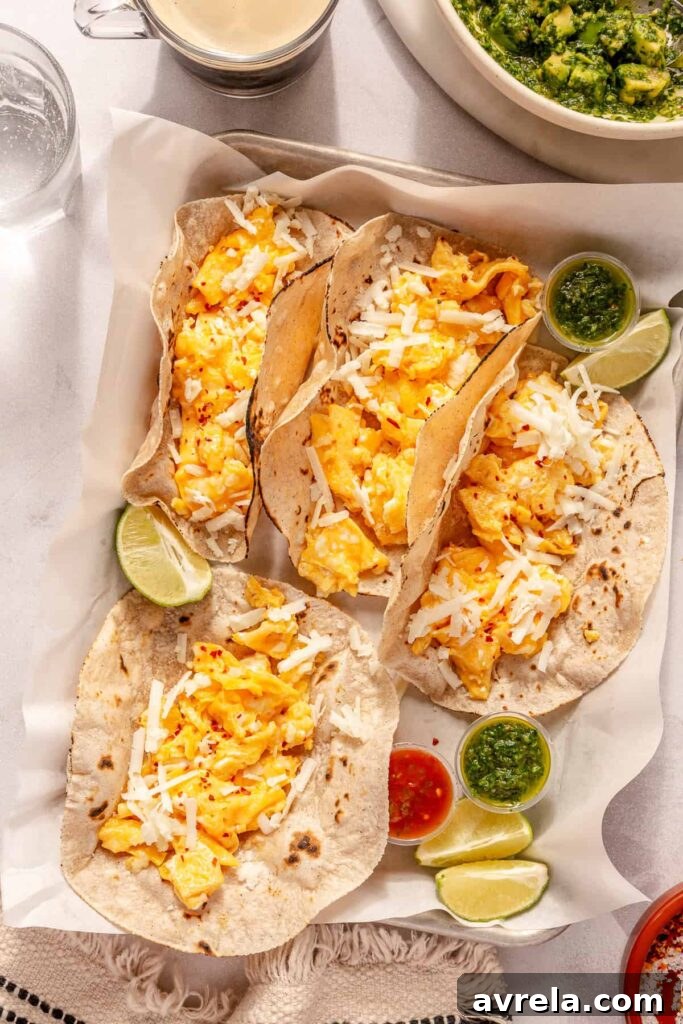 Avocado Chimichurri Breakfast Tacos with Lime Crema 4 Taco assembly