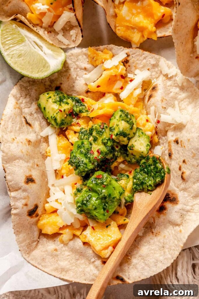 Avocado Chimichurri Breakfast Tacos with Lime Crema 5 Finished breakfast tacos