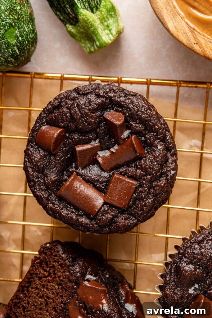 Close up of chocolate zucchini muffin