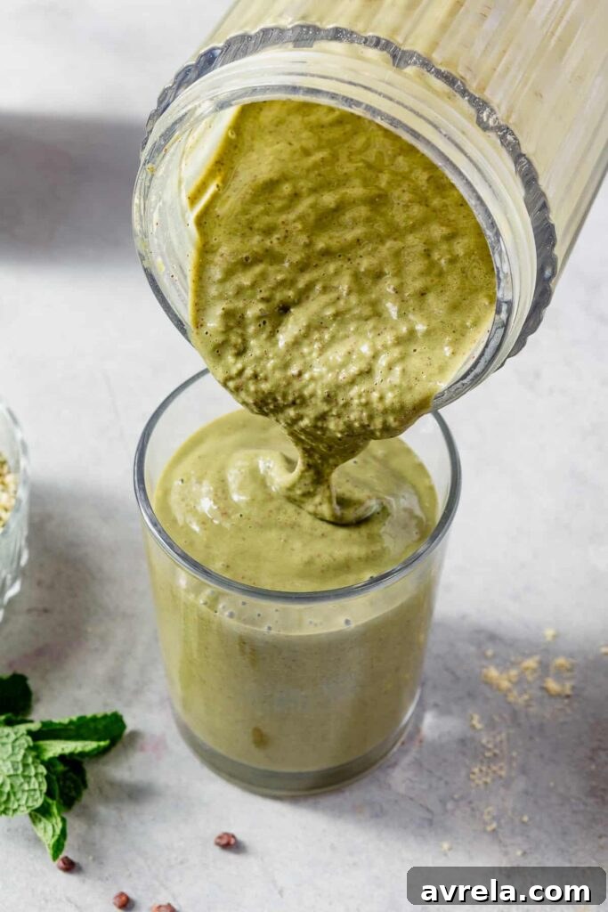 Mint garnish on smoothie