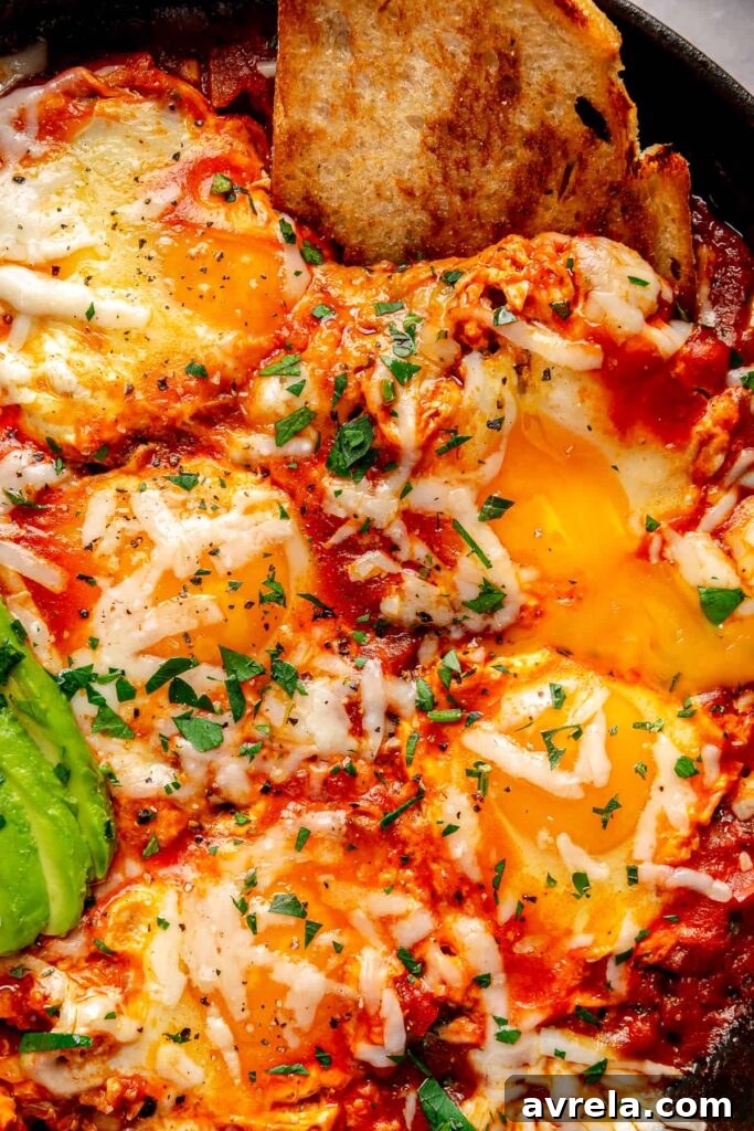 Skillet with eggs and marinara