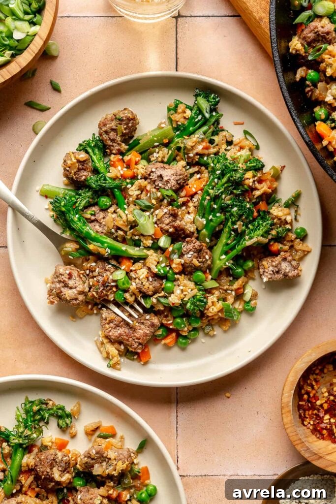 Hearty lean beef and fried rice, a spicy high protein meal option